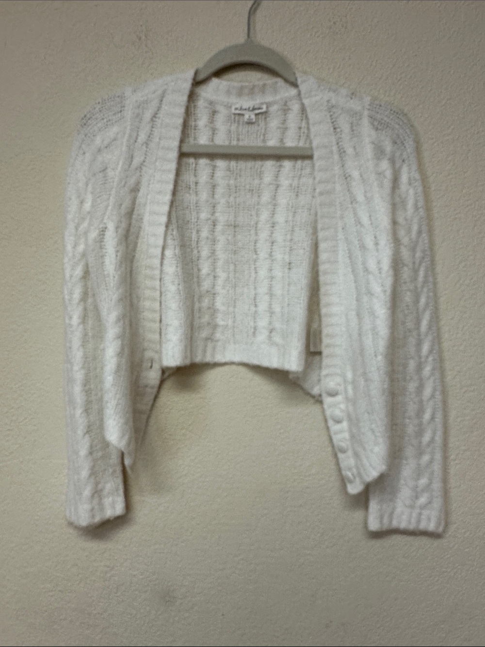 For love & Lemons Cozy White Cable-Knit Open Cardigan Sweater size S
